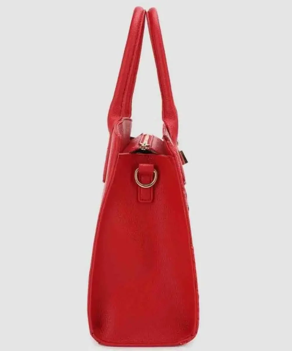 2-in-1 Crocodile Pattern Padlock Accent Satchel Wallet SET - RED